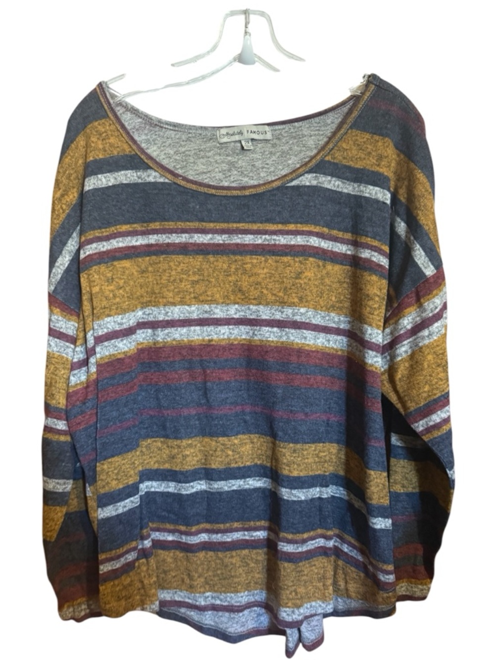 Absolutely Famous Striped Long Sleeve Top in Mustard, Navy & Maroon womens 2X